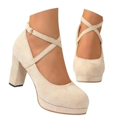 Produktbild: Hsternexy Pumps Damen,Dirndl Schuhe Damen Trachten Pumps - Trachtenschuhe mit Absatz Chunky Tanzschuhe Brautschuhe Blockabsatz Ballerinas Elegant Schuhe Zum Dirndl Absatzschuhe Spangenpumps