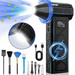 Produktbild: HSTOP Elektrische Staubgebläse mit Taschenlampe,180000 U/min Wiederaufladbar Staubgebläse (10000 mAh), Mehrzweck-Jet-Lüfter, 4-Gang-Hochgeschwindigkeits-Druckluft, Mini-Gebläse mit Zusatzbeleuchtung