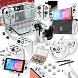 Produktbild: HSTOP Switch OLED Zubehör 27 in 1 Kompatibel mit Nintendo Switch OLED,Switch OLED Tasche Weihnachten Geschenk Bundle Kompatibel mit Nintendo Switch OLED Konsole mit Schutzhülle,Griff,Weiß