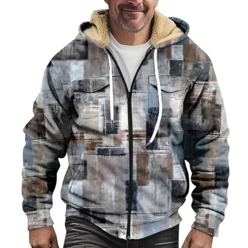 Produktbild: HSUAYEUD College Jacke Herren Leder,Fransenjacke Herren Kurzärmlige Jacke Herren Winddichte Regenjacke Herren Grauer Parka Herren Männer Mantel Fell Trenchcoat Herren Beige(3XL,Weiß)