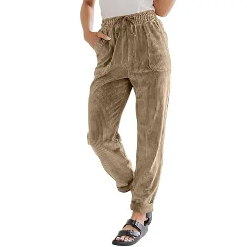 Produktbild: HSUAYEUD Damen Cordhosen,Jogginghose Damen Lang mit Streifen Schlaghosen High Waist Freizeithose mit Weitem Bein Sporthose Trainingshose Sweatpants Lounge Hose für Frauen
