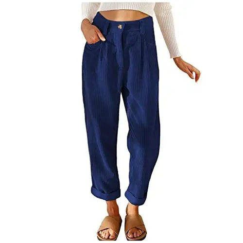 Produktbild: HSUAYEUD Cordhosen Damen Bootcut,Damen Hose mit weitem Bein leicht und elegant elastischer Bund Sommerhose mit Taschen für legere Arbeit geeignet
