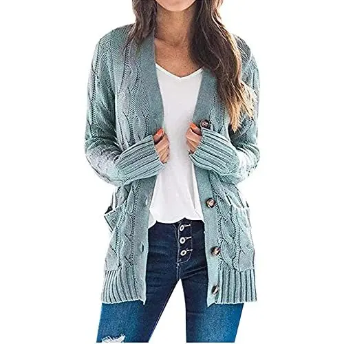 Produktbild: HSUAYEUD Damen Strickjacke,Strickjacke Damen Kurz Strick Cardigan V-Ausschnitt Knopfleiste Open Front Sweater Elegant Casual Schulterjacke Top