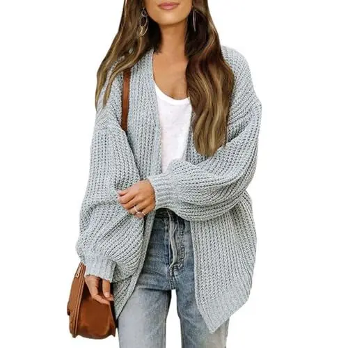 Produktbild: HSUAYEUD Damen Strickjacke,Strickjacke Damen Lang Cardigan Elegant Dünn Gerippt Langarm mit Knopfleiste und Taschen