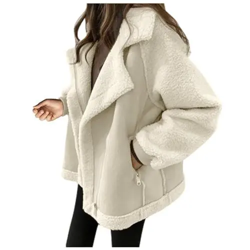 Produktbild: HSUAYEUD Early Black Friday Deals Damen Wintermantel Mode 2023 Lederjacke Steppjacke Lässig Bequem Kurz Lammfell Biker Fleece Jacke