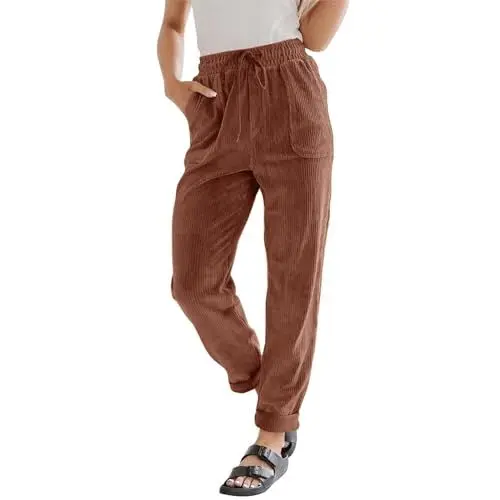 Produktbild: HSUAYEUD Weite Cordhose Damen,Damen Legere Leinen Stoffhose Casual Schlupfhose Lockere Ankle Pants