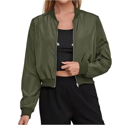 Produktbild: HSUAYEUD Kurzmantel-Pilotjacke Damen Einfarbiges Casual Jacke Modischer Nischen-Zip-Mantel Outerwear Chic Stylish Herbstmode Warm Soft Jacke Modisch Multi L