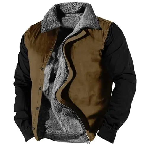 Produktbild: HSUAYEUD Norweger Jacke Herren Winter,Kurzmantel Herren Winter Herren Jacken Fellkragen Jacke Parka Herren Strickjacken Herren Jacke Mit Reissverschluss Herren Herren Herbst Mantel(L,Braun)