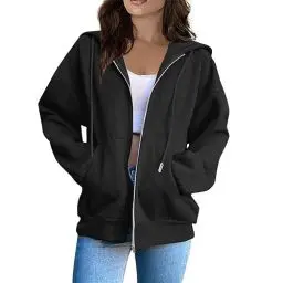 Produktbild: HSUAYEUD College Jacke Damen,Damen Hoodie Jacke Oversize Reißverschluss Winterjacke Langarm Mantel Winter Warm Cardigan Kapuzenpullover Sweatshirt Strickjacke Kapuzenjacke mit Taschen Kapuzenpulli
