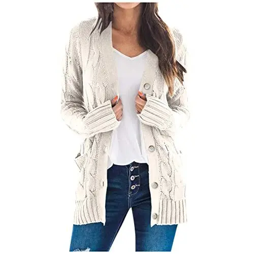 Produktbild: HSUAYEUD Strickjacke Damen Kurz,Damen Mantel Herbst Winter Strickjacke Lang Grobstrick Cardigan Strickmantel mit Knöpfen