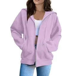Produktbild: HSUAYEUD Sweatshirtjacke Damen,Damen Oversized Sweatjacke mit Kapuze Leicht Gefüttert Kapuzenjacke mit Reißverschluss Y2K Vintage Zip Up Hoodie Jacke Herbst Winter Übergangsjacke