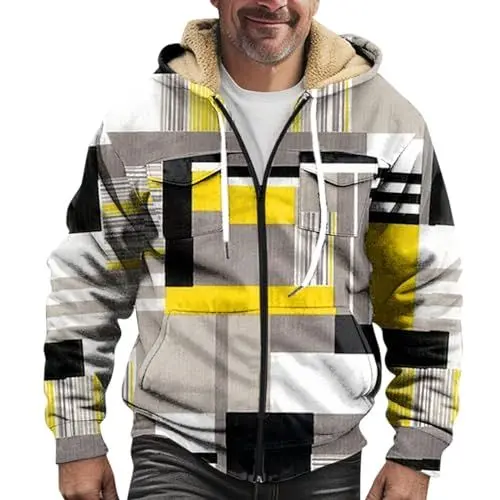 Produktbild: HSUAYEUD Weste Doppelt Herren,Schwarz Blazer Herren Burlady Weste Herren Sommerjacke Für Männer Herren Gefütterter Parka Men'S Coats Strickjacke Männer Sportlich(XXL,Gelb)