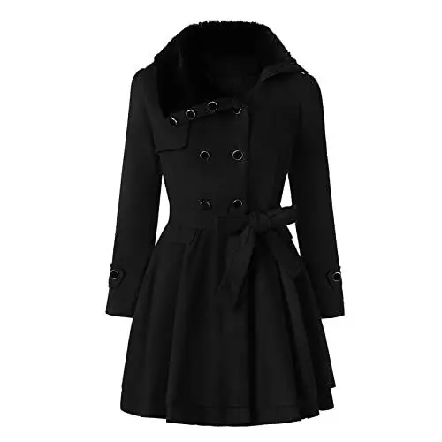 Produktbild: HSUAYEUD Wintermantel für Frauen 2023 Mode lange Ärmel doppelreihig mit Kapuze langer Mantel Plus Size Outwear Mantel Frauen Top