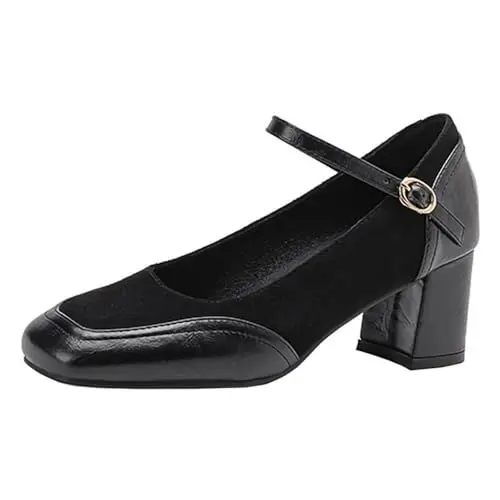 Produktbild: HSyc JRX Blockabsatz High Heels Mary Jane Pumps mit 6cm Absatz und Schnalle Chunky Heel Schuhe 35