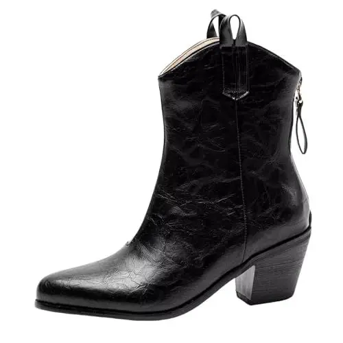 Produktbild: HSyc JRX Damen Cowboy Stiefel mit Reißverschluss Hinten Blockabsatz Stiefeletten Ankle Boots 39.5