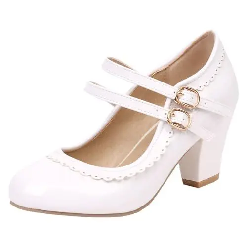 Produktbild: HSyc JRX Damen Lack Mary Jane Blockabsatz High Heels Pumps mit Spitze Elegant Schuhe 45