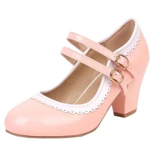Produktbild: HSyc JRX Damen Lack Mary Jane Blockabsatz High Heels Pumps mit Spitze Elegant Schuhe 38.5