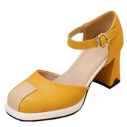 Produktbild: HSyc JRX Damen Riemchenpumps mit 8cm Blockabsatz und Plateau Abend Schuhe 38