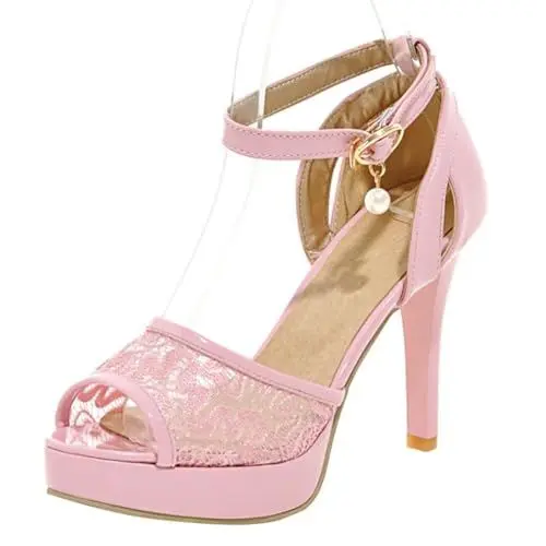Produktbild: HSyc JRX Damen Spitze Sandaletten mit Plateau und Perlen Stiletto High Heels Sandalen Schuhe 41