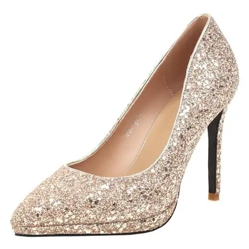 Produktbild: HSyc JRX Damen Stiletto High Heels Glitzer Pumps mit 10cm Absatz Elegant Hochzeit Schuhe 38.5
