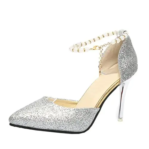 Produktbild: HSyc JRX Damen Stiletto High Heels Riemchen Pumps mit Perlen Spitz Zehe Hochzeit Schuhe 40
