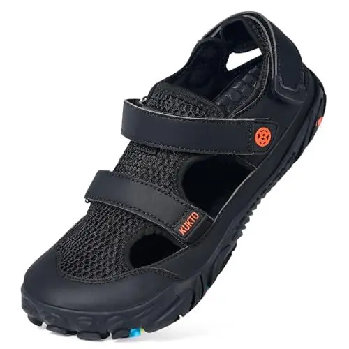 Produktbild: Hsyooes Barfußschuhe Herren Sportsandalen Damen Aquaschuhe Verstellbare Strandschuhe Weit Wandersandalen Schnell Trocknend Surfschuhe Sommer Schwarz EU43=Hersteller 44