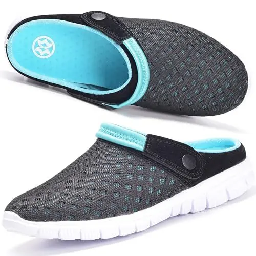Produktbild: Hsyooes Clogs Herren Pantoletten Sommer Damen Mesh Atmungsaktiv Gartenschuhe rutschfest Strand Hausschuhe Aqua Sandalen,Blau,40 EU