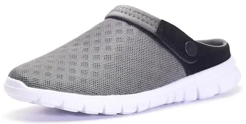 Produktbild: Hsyooes Clogs Herren Pantoletten Sommer Damen Mesh Atmungsaktiv Gartenschuhe rutschfest Strand Hausschuhe Aqua Sandalen,Grau-a,45 EU