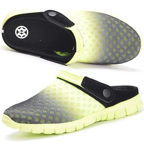 Produktbild: Hsyooes Clogs Herren Pantoletten Sommer Damen Mesh Atmungsaktiv Gartenschuhe rutschfest Strand Hausschuhe Aqua Sandalen,Grün 1,40 EU