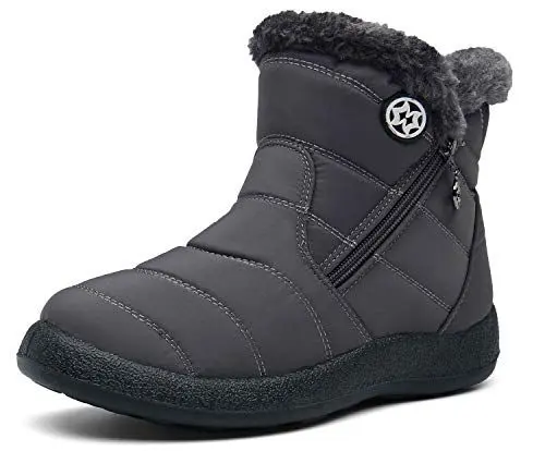 Produktbild: Hsyooes Winterstiefel Damen Wasserdicht Winterschuhe Warm Stiefeletten Winter Schneestiefe Gefüttert Kurzschaft Stiefel Rutschfeste Schlupfstiefel Boots Flach Grau A 41EU