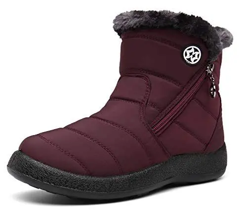 Produktbild: Hsyooes Winterstiefel Damen Wasserdicht Winterschuhe Warm Stiefeletten Winter Schneestiefe Gefüttert Kurzschaft Stiefel Rutschfeste Schlupfstiefel Boots Flach Rot A 39EU