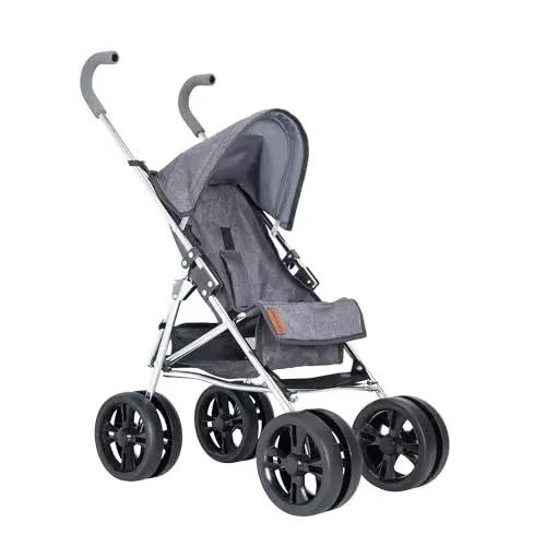 Produktbild: HTI Celuna Premium Junior Puppenwagen Schwarz & Grau | Puppen-Kinderwagen in Grau & Schwarz | Spielzeug-Buggy mit Schirmfaltfunktion | Rollenspiel Puppenwagen für Kinder ab 3 Jahren