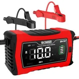 Produktbild: HTRC 10A Autobatterie Ladegerät, 12V/24V Batterie Ladegerät für Auto LKW Motorrad Rasenmäher Boot Marine Batterien, Blei-Säure Ladegerät, Lithium Ladegerät, LiFePO4 Ladegerät