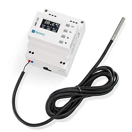 Produktbild: HTS 1000 Hutschienen-Temperaturschalter (Temperaturregler) mit Fühler, Kühlen & Heizen, 230 V Thermostat