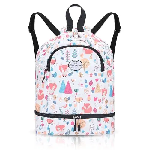 Produktbild: HUA ANGEL Leichter Rucksack Mit Kordelzug Sportrucksack Damen Mit Schuhfach Und Nassfach Wasserdichter Beutel Mit Kordelzug Für Reise Schwimm Training Beach Yoga Basketball FußBall
