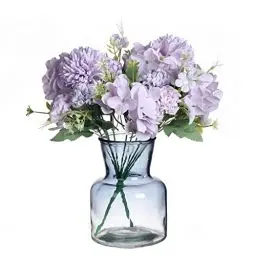 Produktbild: huaao Künstliche Blumen 2 Bündel Gefälschte Seide Rose Hortensien Nelken Kunstblumen Dekoration für Blumenarrangements Hochzeit Blumenstrauß Deko Seidenblumen Tisch Mittelstücke Büro, Violett