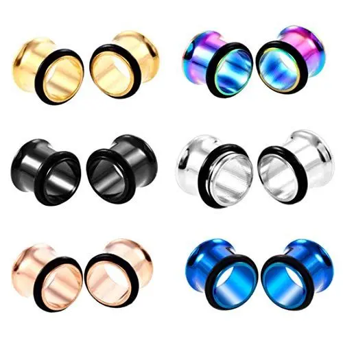Produktbild: HuaCan 12 Stück Flesh Tunnel Plug Schmale Ränder Edelstahl 316L Klassisch Single Flared Plugs Tunnel set Expander 6-20mm