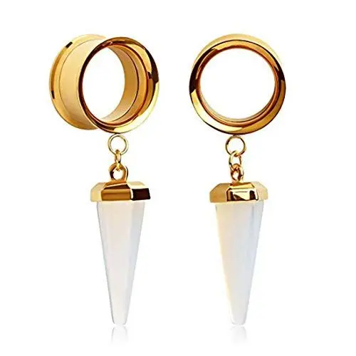 Produktbild: Huacan 2 Stück Flesh Tunnel Hochwertige Chirurgenstahl 316L Opal Stein Anhänger Retro-Stil Design Ohr Schmuck Mode Double Flared Außengewinde Tunnel Expander Silber/Golden