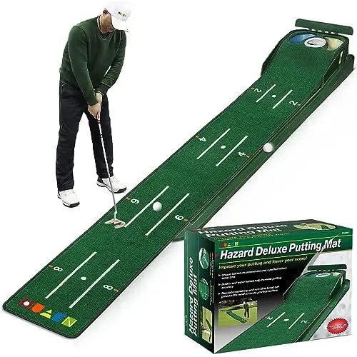 Produktbild: HUAEN Putting-Grün, Indoor-Matte Mit Ballrücklauf und 3 Löchern, Golf-Trainingsausrüstung für Zuhause oder Büro, Geschenke und Zubehör für Männer