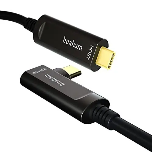 Produktbild: huaham Abgewinkelt Glasfaser USB C zu USB C Kabel 15m Langstreckenübertragung Schlankes USB 3.1 Kabel, AOC 10Gbps Ultra High Speed USB Kabel für VR, Xbox 360, Laptop usw
