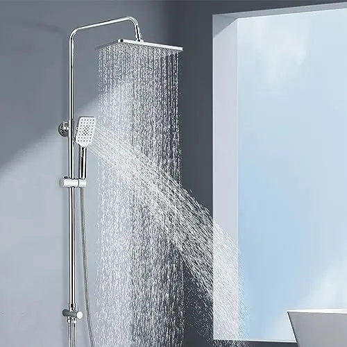 Produktbild: HUAHOMDY Regendusche Duschsystem Ohne Armatur Chrom Duschset mit Regendusche Duschkopf und 3 Strahlarten Handbrause