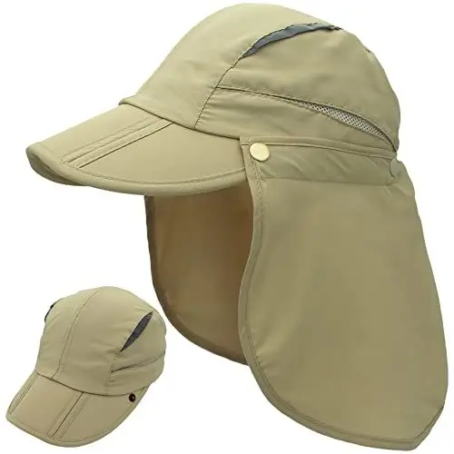 Produktbild: Huakunda Hut mit Nackenschutz Abnehmbarer Mehrzweck Sommer Sonnenhut Sonnenschutz Atmungsaktiv Schnell Trocknen UV-Schutz(Khaki,L)