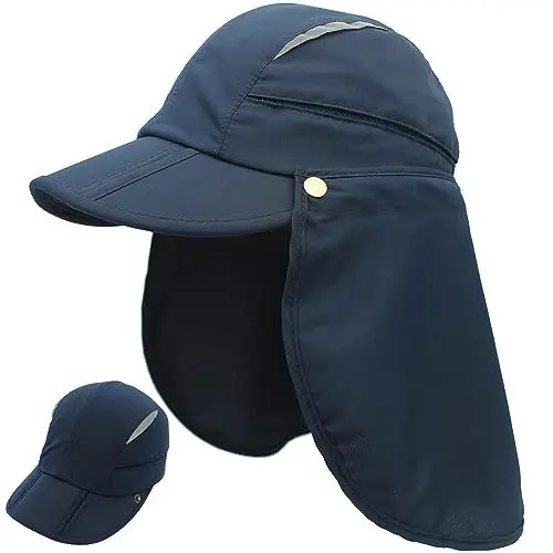 Produktbild: Huakunda Hut mit Nackenschutz Abnehmbarer Mehrzweck Sommer Sonnenhut Sonnenschutz Atmungsaktiv Schnell Trocknen UV-Schutz(Marineblau,L)