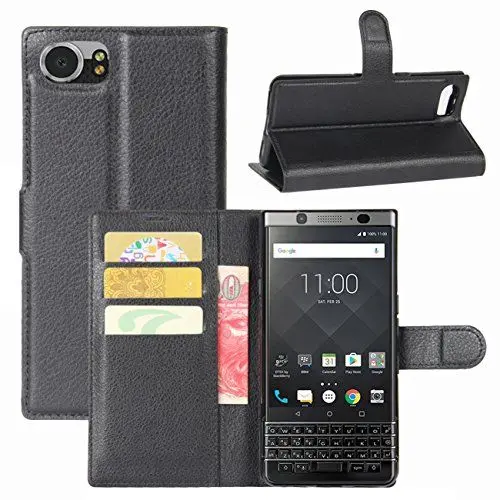 Produktbild: HualuBro BlackBerry Keyone Hülle, (Standfunktion) (All Around Schutz) Premium PU Leder Leather Wallet Handy Tasche Schutzhülle Case Flip Cover mit Karten Slot für BlackBerry Keyone (Schwarz)