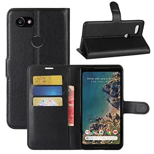 Produktbild: HualuBro Google Pixel 2 XL Hülle, Premium PU Leder Stoßfest HandyHülle Schutzhülle Klapphülle Handytasche Wallet Flip Case Cover für Google Pixel 2XL Tasche (Schwarz)