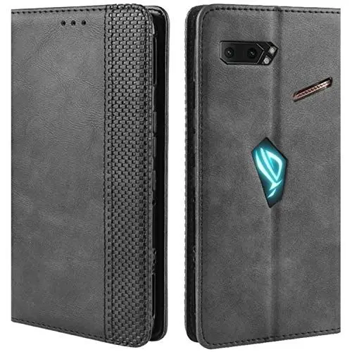 Produktbild: HualuBro Handyhülle für Asus ROG Phone 2 ZS660KL Hülle, Retro Leder Stoßfest Klapphülle Schutzhülle Handytasche LederHülle Flip Case Cover für Asus ROG Phone 2 II ZS660KL Tasche, Schwarz