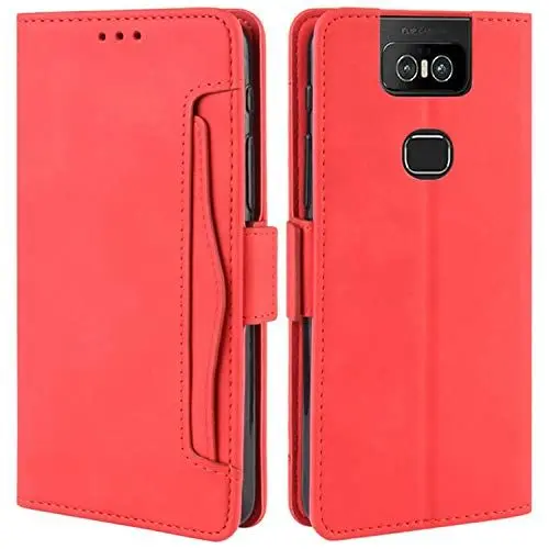 Produktbild: HualuBro Handyhülle für Asus Zenfone 6 ZS630KL Hülle Leder, Flip Case Cover Stoßfest Klapphülle Handytasche Schutzhülle für Asus Zenfone 6 6Z ZS630KL 2019 Tasche (Rot)