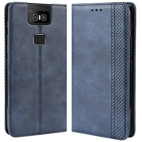 Produktbild: HualuBro Handyhülle für Asus Zenfone 6 ZS630KL Hülle, Retro Leder Stoßfest Klapphülle Schutzhülle Handytasche LederHülle Flip Case Cover für Asus Zenfone 6 6Z ZS630KL 2019 Tasche, Blau