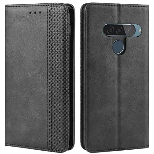 Produktbild: HualuBro Handyhülle für LG G8S ThinQ Hülle, Retro Leder Stoßfest Klapphülle Schutzhülle Handytasche LederHülle Flip Case Cover für LG G8S ThinQ Tasche, Schwarz