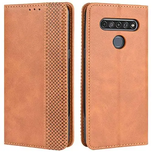Produktbild: HualuBro Handyhülle für LG K61 Hülle, Retro Leder Stoßfest Klapphülle Schutzhülle Handytasche LederHülle Flip Case Cover für LG K61 Tasche, Braun